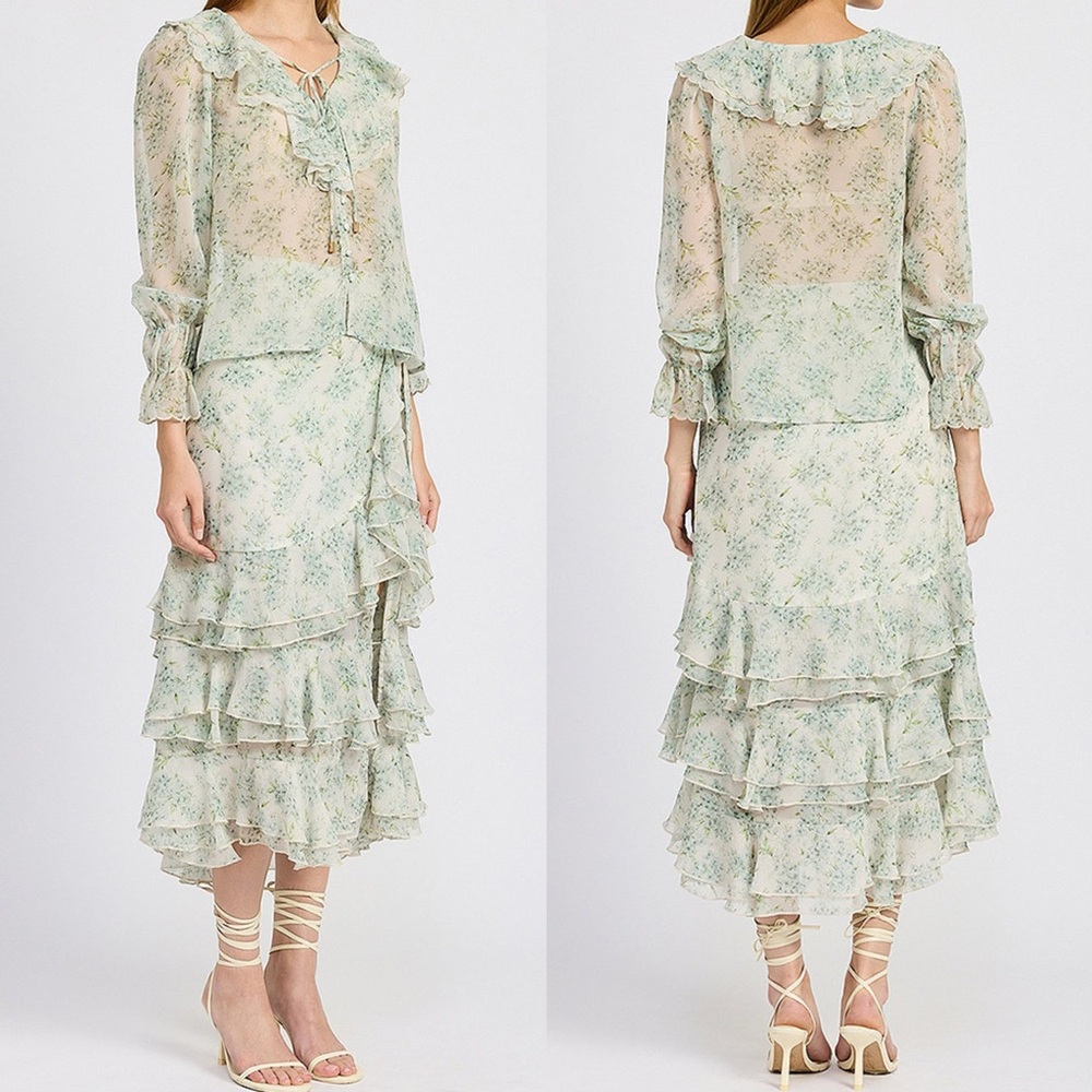 En Saison Marlene floral ruffle tiered Midi skirt - Picture 3 of 13